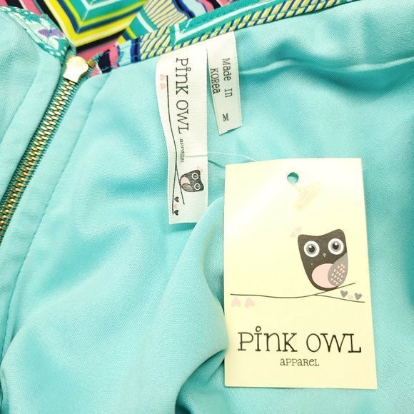Pink Owl Shift Dress Mint Green Purple Pink Yellow M Medium - Picture 4 of 12